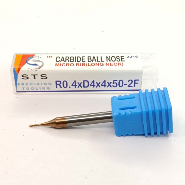 Carbide Long neck ball Nose 45 hrc- 2MRB R0.4xD4x4x50-2f (Rib) - Image 4