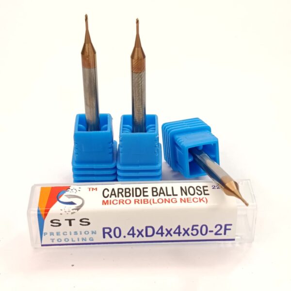 Carbide Long neck ball Nose 45 hrc- 2MRB R0.4xD4x4x50-2f (Rib) - Image 6