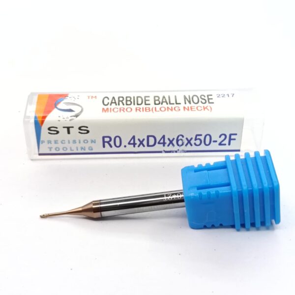 Carbide long neck Ball Nose 45 hrc - 2MRB R0.4xD4x6x50-2f - Image 2