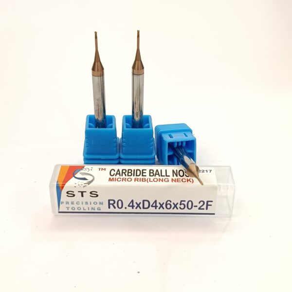 Carbide long neck Ball Nose 45 hrc - 2MRB R0.4xD4x6x50-2f - Image 3