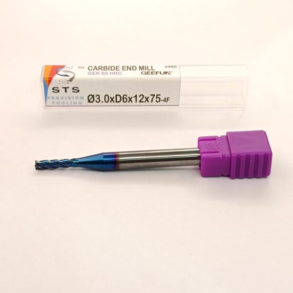 Carbide End Mill 65 hrc - 3.0xD6x12x75-4F - Image 6