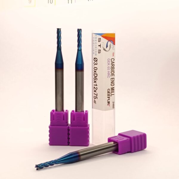 Carbide End Mill 65 hrc - 3.0xD6x12x75-4F - Image 2