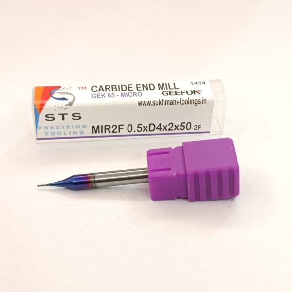 Carbide Micro End Mill 65 hrc - MIR2F-65 0.5xD4x2x50 - Image 2